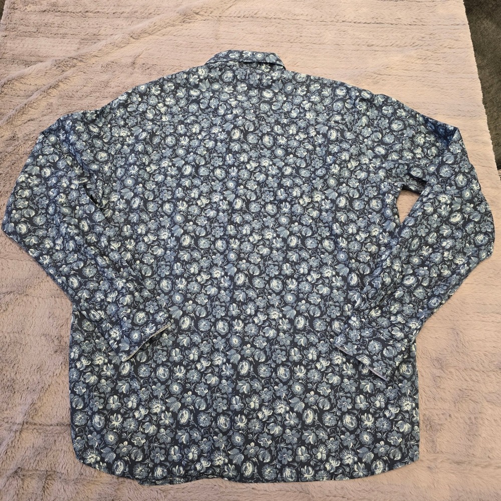 Serge Blanco Mens 2XL Blue Floral Long Sleeve Button Down Shirt Tissu Francais - Picture 7 of 7